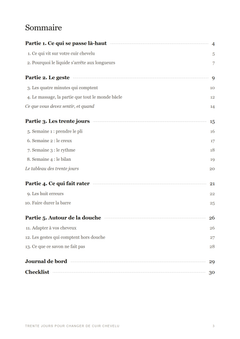 Sommaire du guide : cinq parties, treize chapitres, un journal de bord et une checklist, avec le numéro de page de chacun
