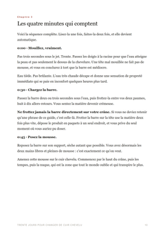 Page du guide détaillant le geste minute par minute sous la douche, du mouillage au rinçage du savon solide