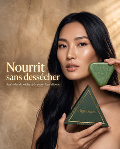 Portrait avec le savon HygieBeauty et son coffret : nourrit sans dessécher, aux huiles de jojoba et coco
