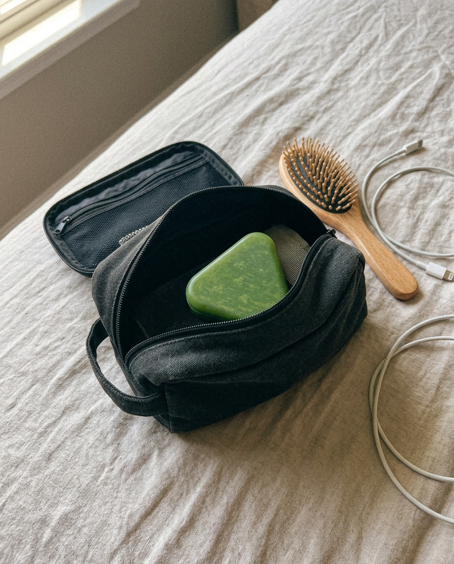 Photo client : le savon dans une trousse de voyage